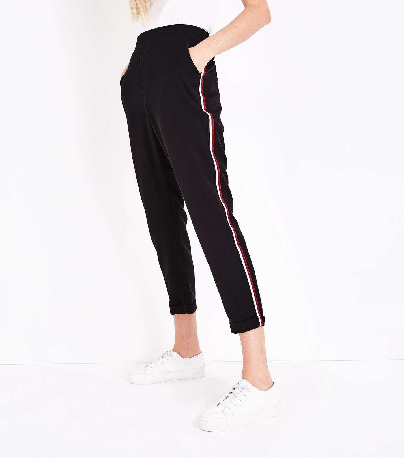 Black Side Stripe Tapered Trousers Image 2