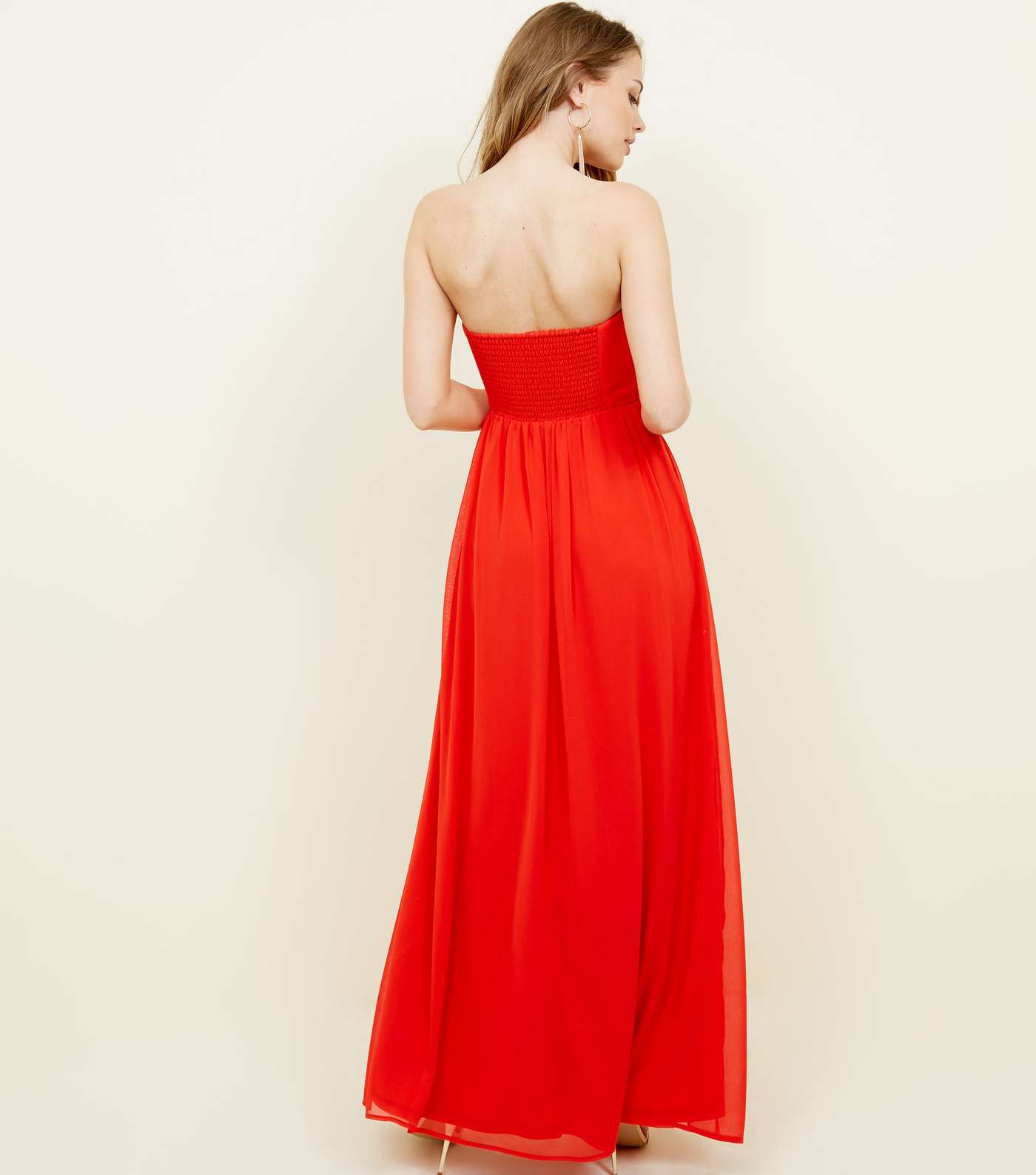 Red Chiffon Strapless Maxi Dress Image 2