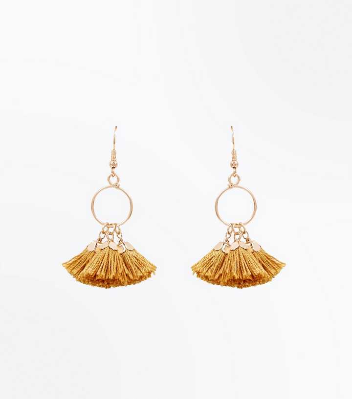 Mustard Mini Tassel Hoop Earrings