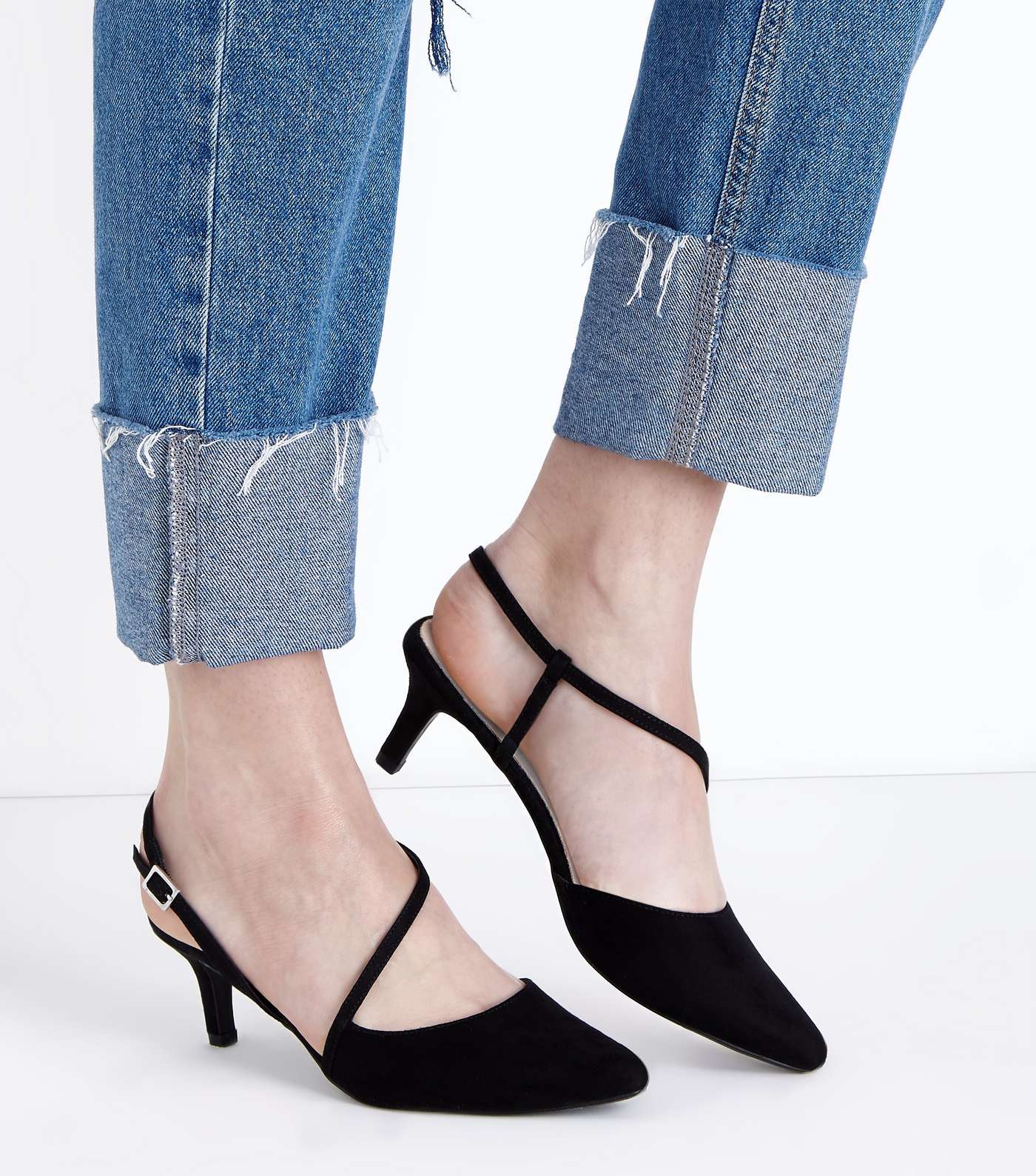 Wide Fit Black Comfort Flex Asymmetric Strap Heels Image 2