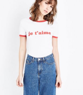 White Je T'Aime Slogan Ringer T-Shirt | New Look