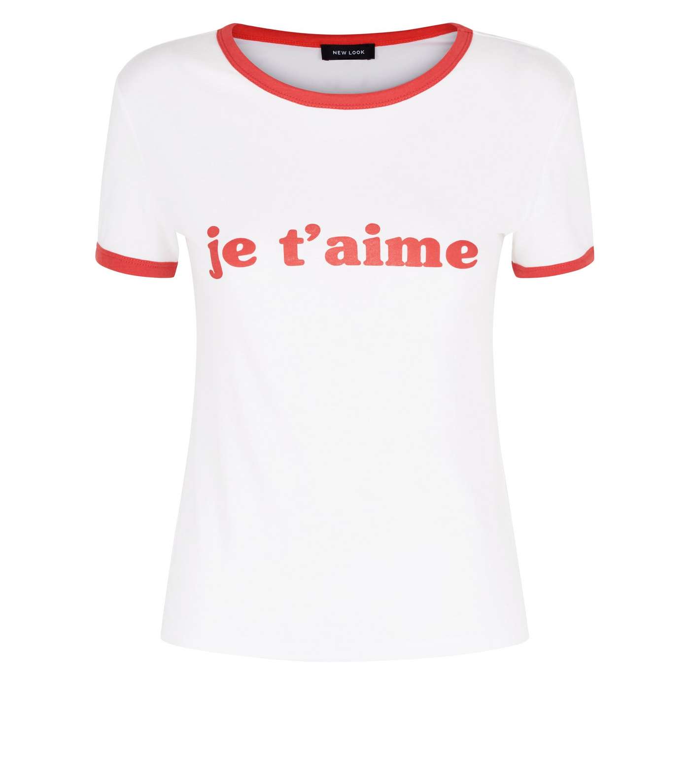 White Je T'Aime Slogan Ringer T-Shirt Image 4