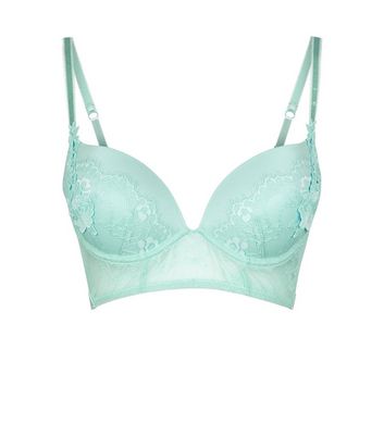 Mint Green Lace Guipure Push-up Longline Bra 