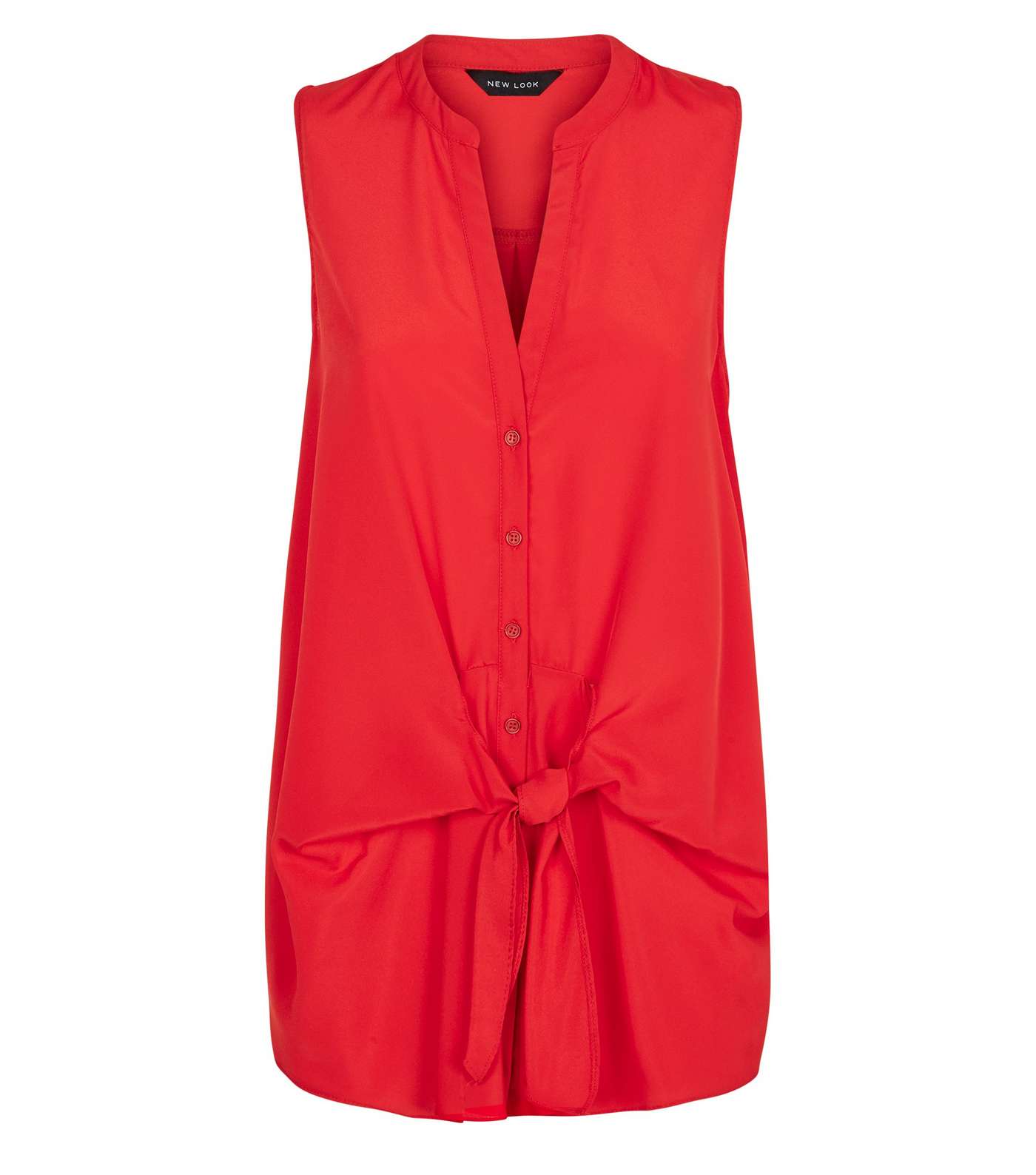 Red Tie Front Sleeveless Shirt Image 4