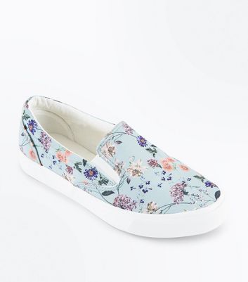 Mint Green Floral Slip On Trainers 