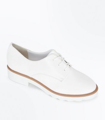 White Chunky Cleated Sole Lace Up Shoes 
