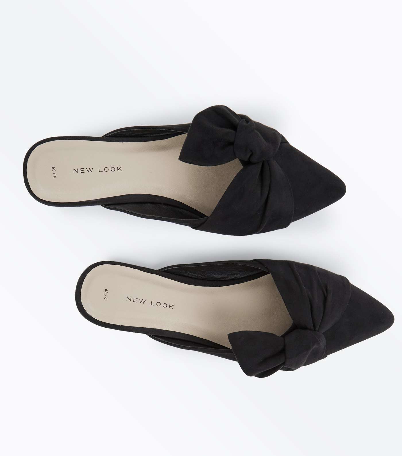 Black Suedette Bow Knot Pointed Mules Image 4