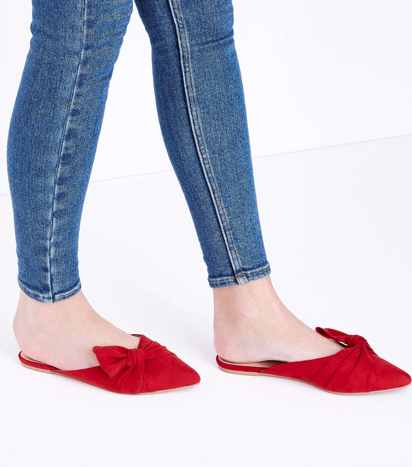Red Suedette Bow Knot Pointed Mules Image 2