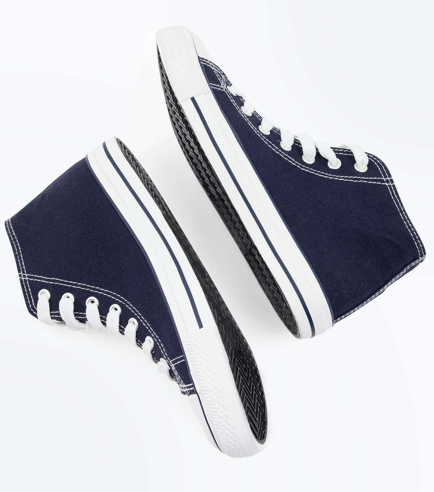 Navy Canvas Stripe Sole High Top Trainers Image 4