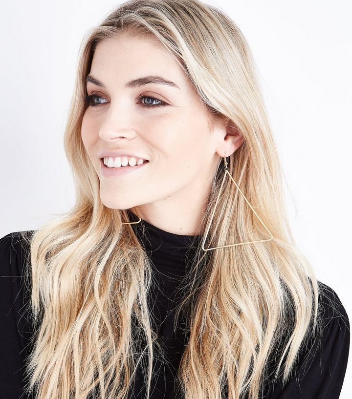 Gold Oversized Triangle Hoop Earrings New Look
