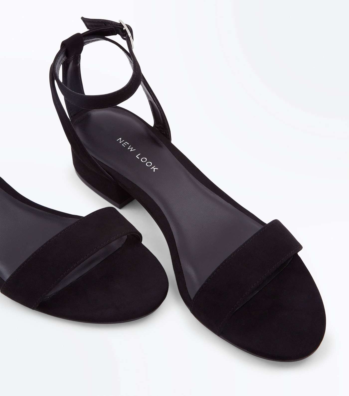 Black Suedette Low Block Heel Sandals Image 3
