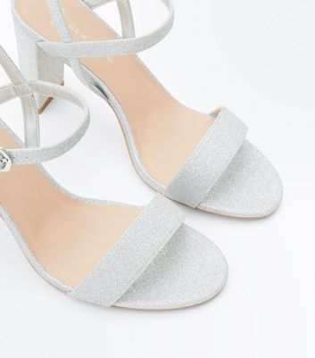 silver glitter block heel wedding shoes