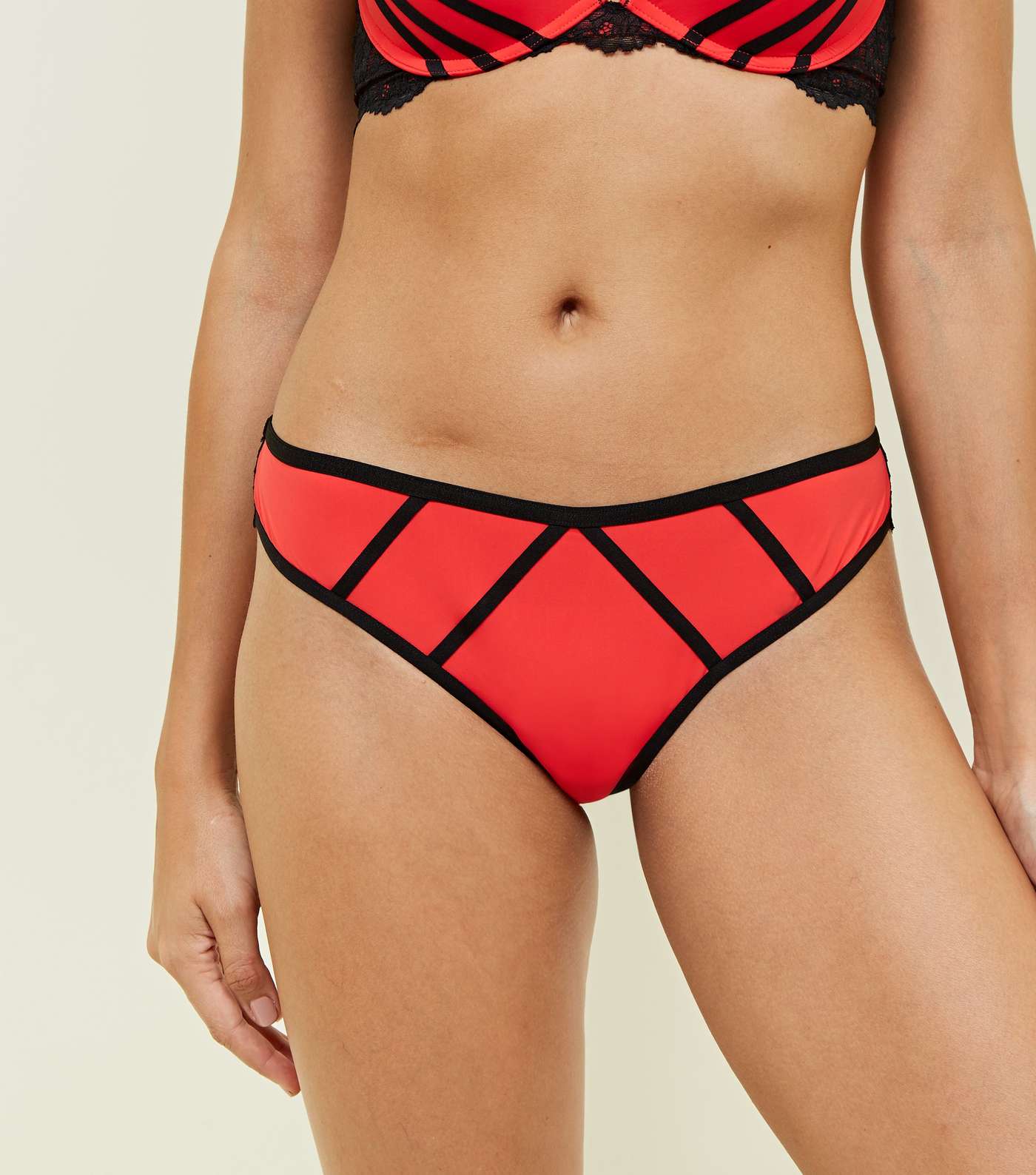 Red Strappy Lace Trim Thong 