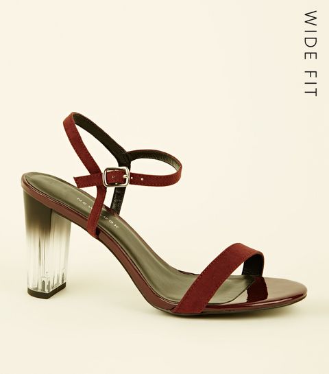 Women S Party Shoes Glitter Embellished New Look Wide Fit Burgundy Clear Ombré Heel Sandals