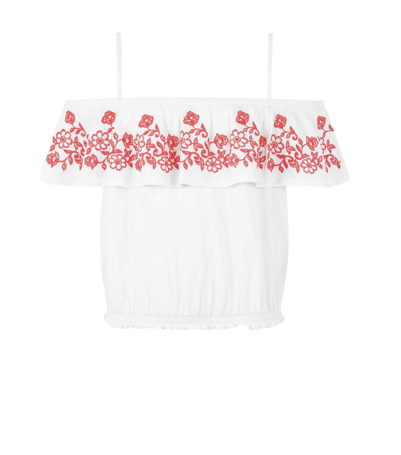 Teens White Floral Embroidered Frill Top  Image 4