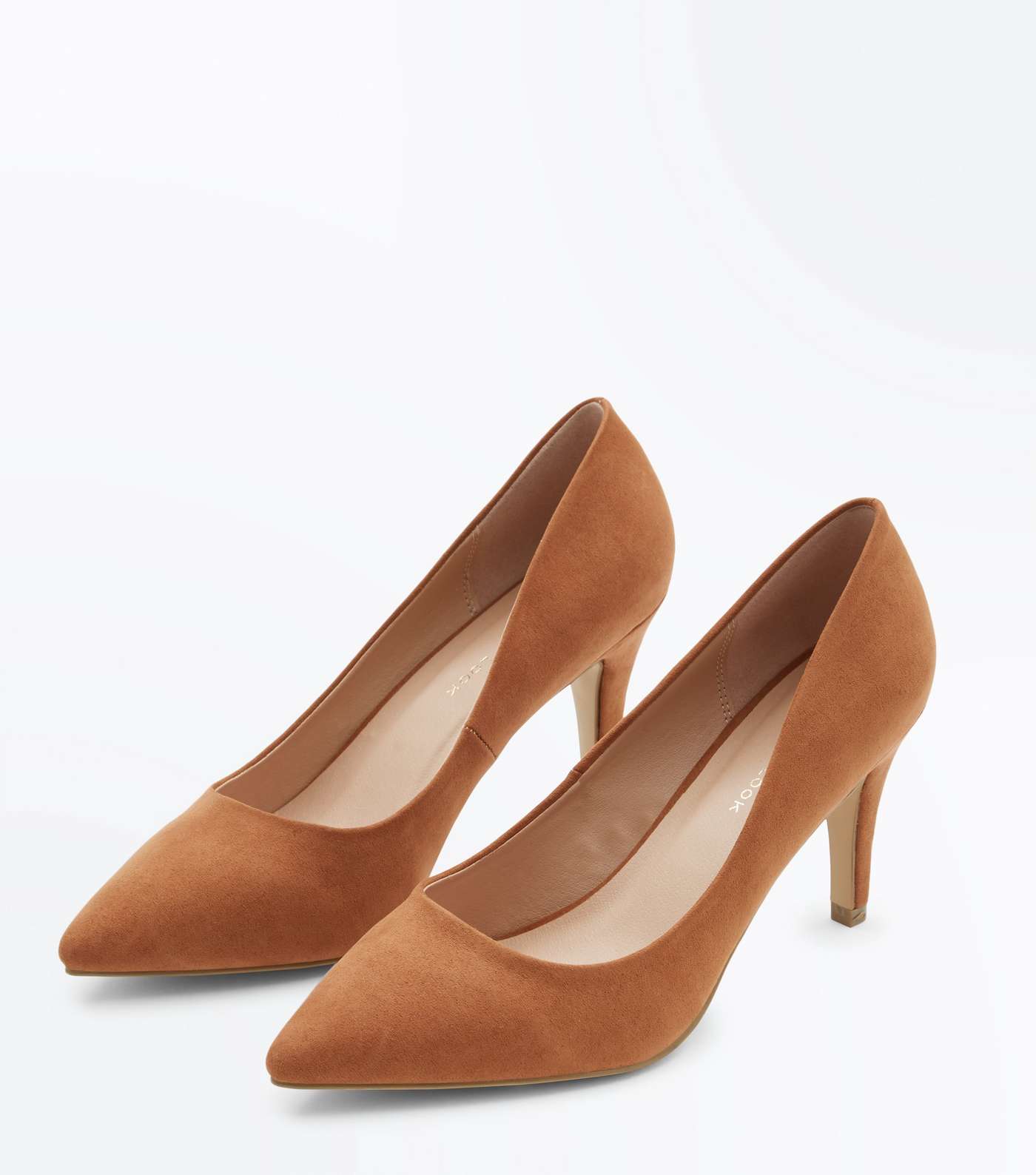 Wide Fit Tan Suedette Pointed Court Shoes Image 3