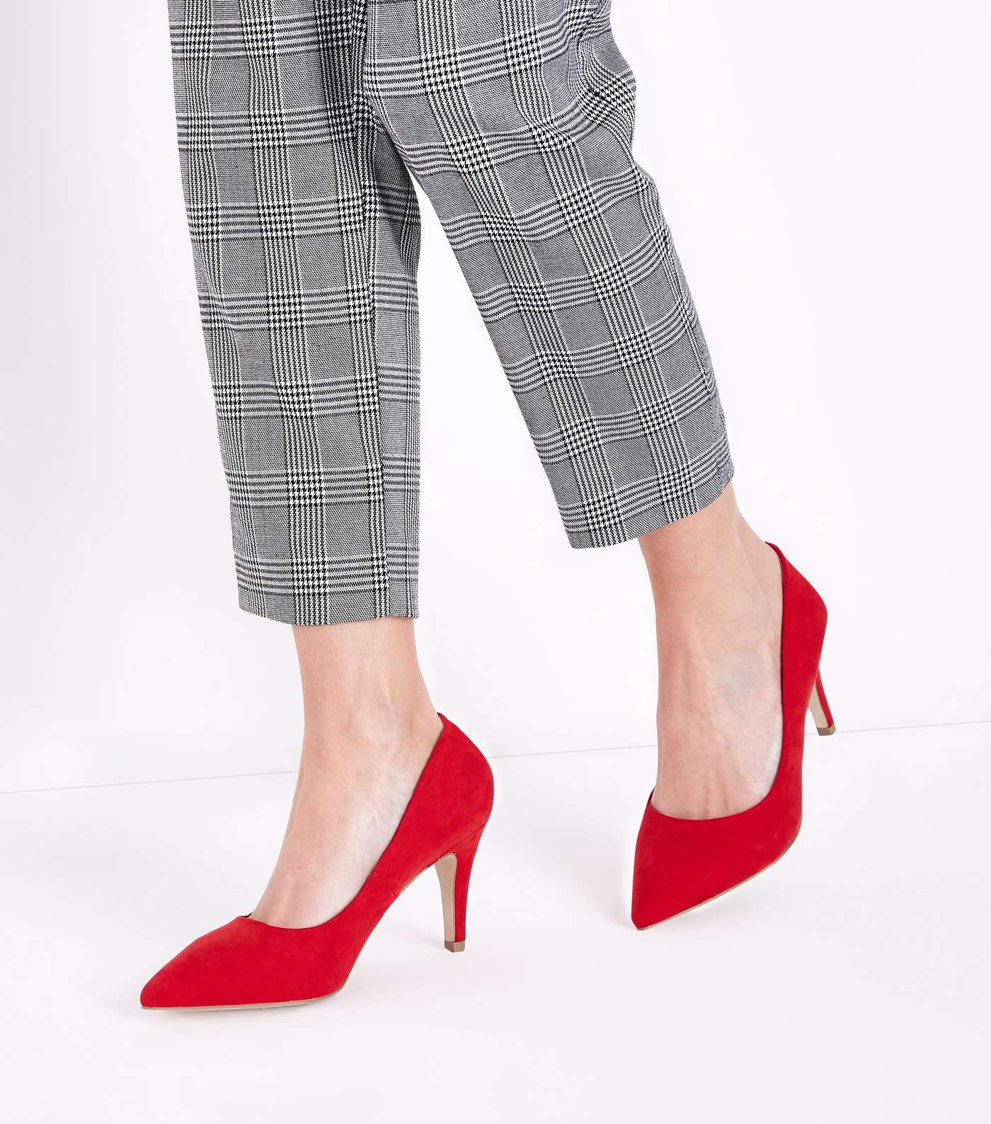Wide Fit Red Suedette Pointed Court Shoes Image 2
