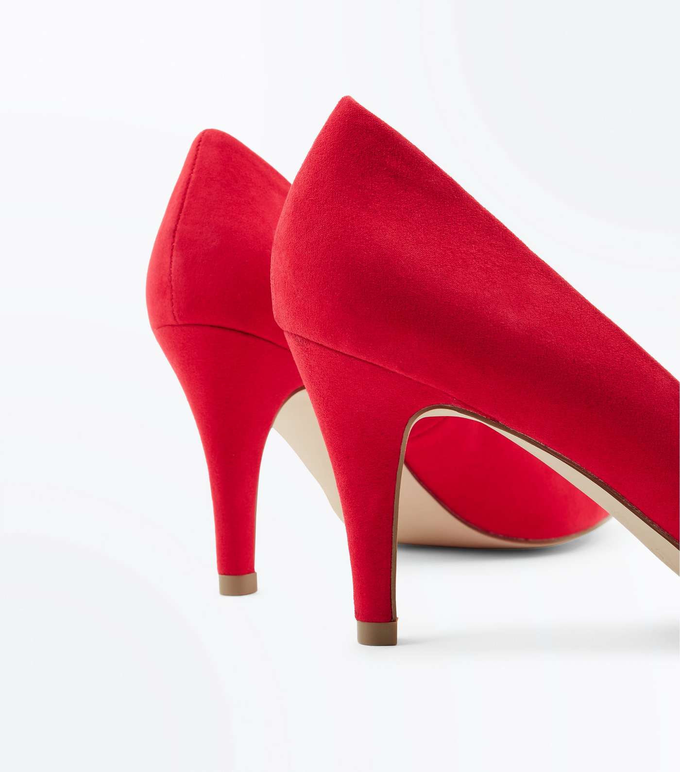 Wide Fit Red Suedette Pointed Court Shoes Image 4