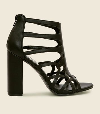 black gladiator block heels