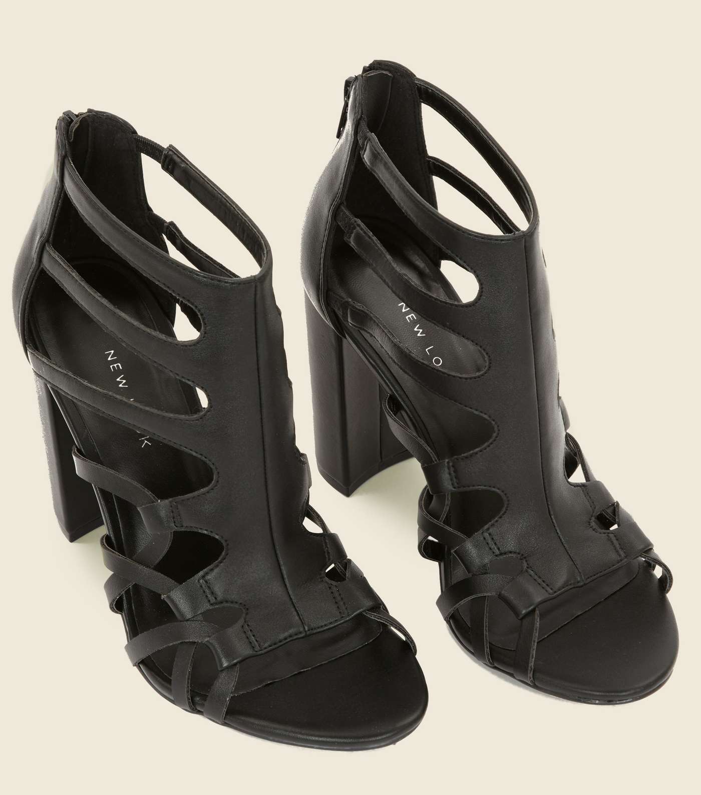 Black Woven Block Heel Gladiator Sandals Image 3