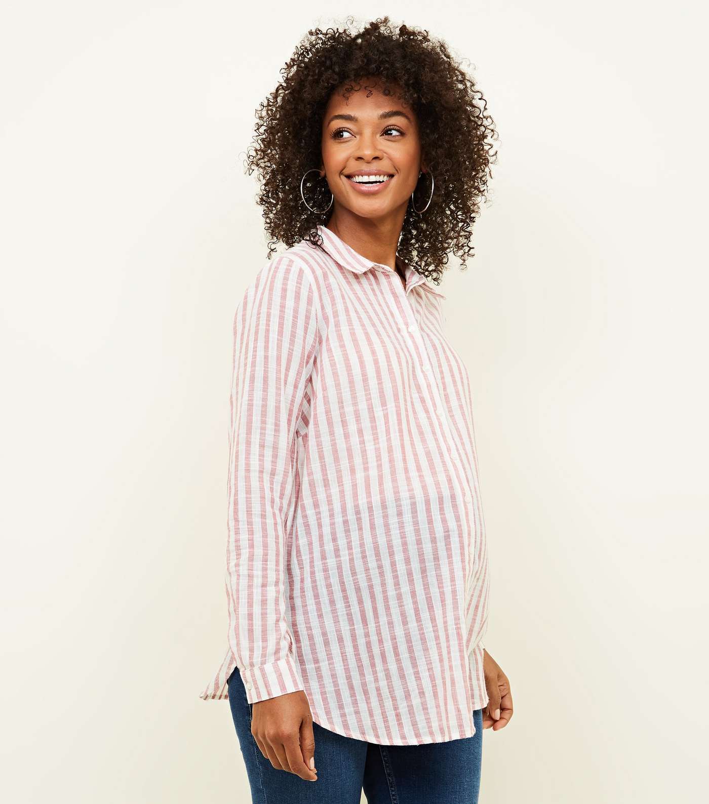 Maternity Pink Stripe Crinkle Cotton Shirt
