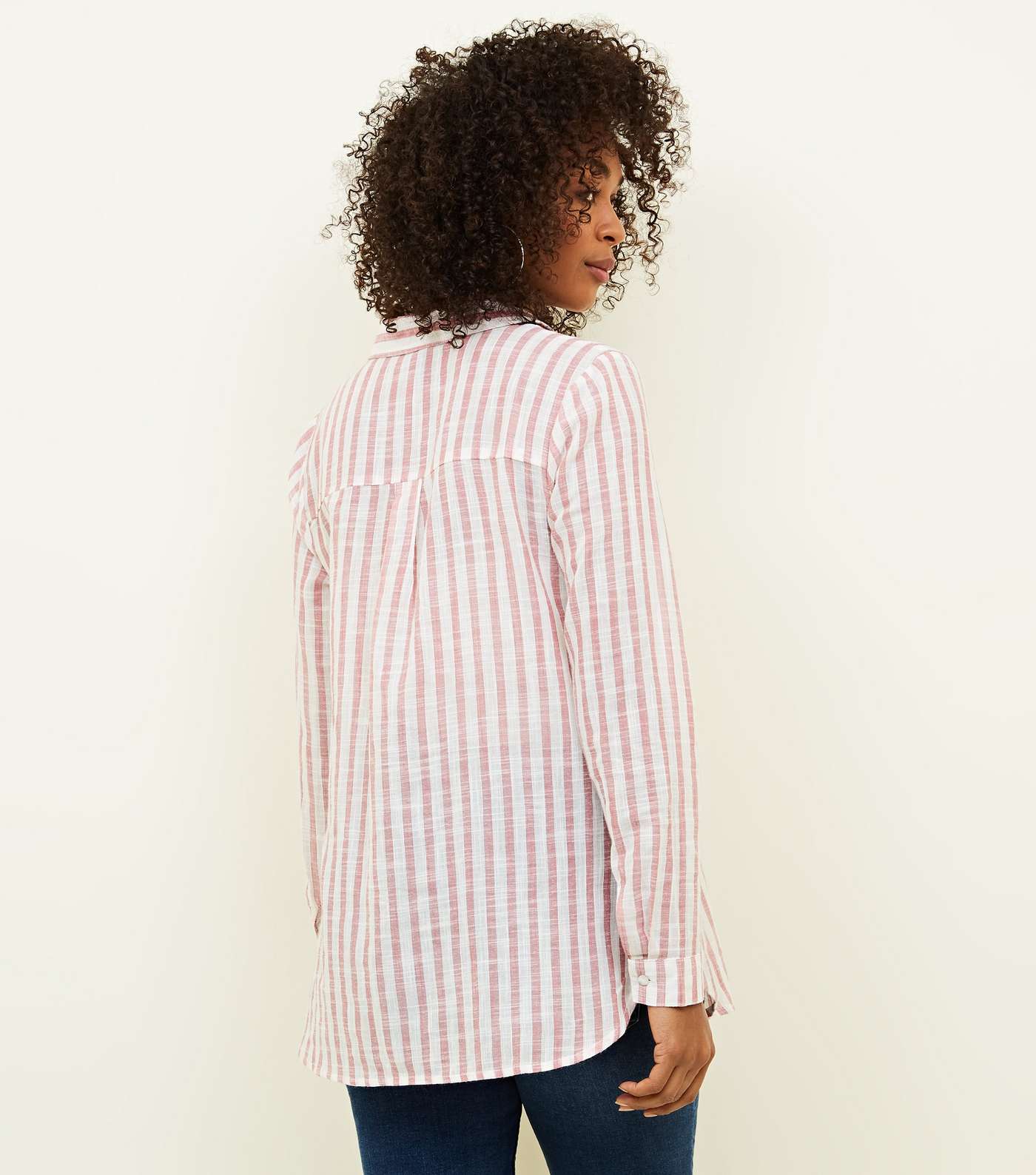 Maternity Pink Stripe Crinkle Cotton Shirt Image 3