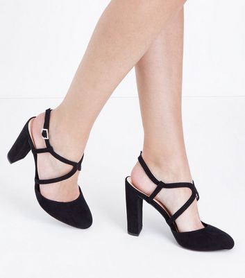 Wide Fit Black Suedette Round Toe Block 