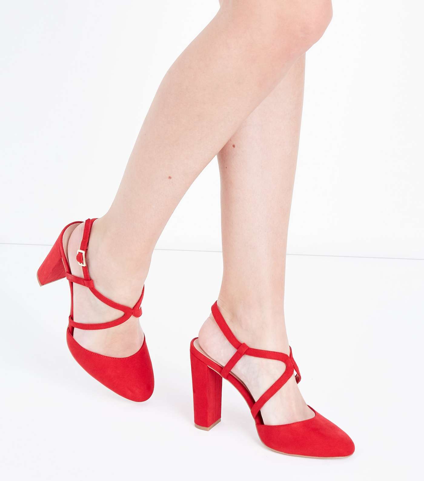 Wide Fit Red Suedette Round Toe Block Heels Image 5