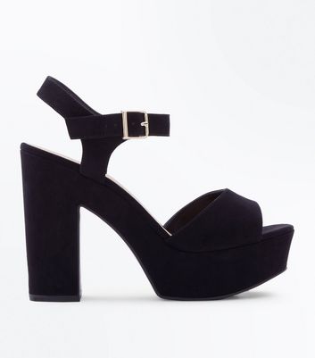 Black Suedette Two Part Platform Heels 