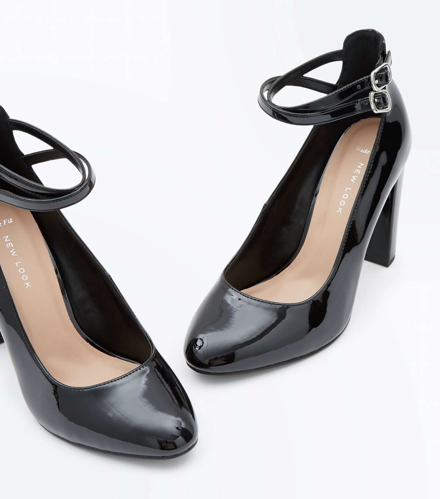 Wide Fit Black Patent Double Strap Courts Image 4