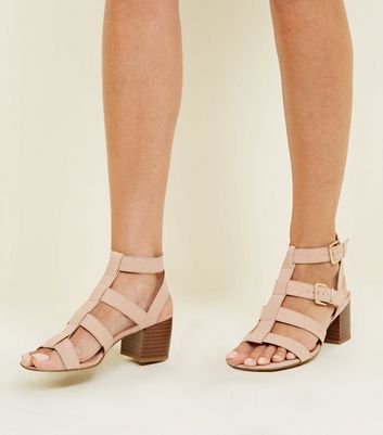 Wide Fit Nude Suedette Gladiator Heeled Sandals New Look