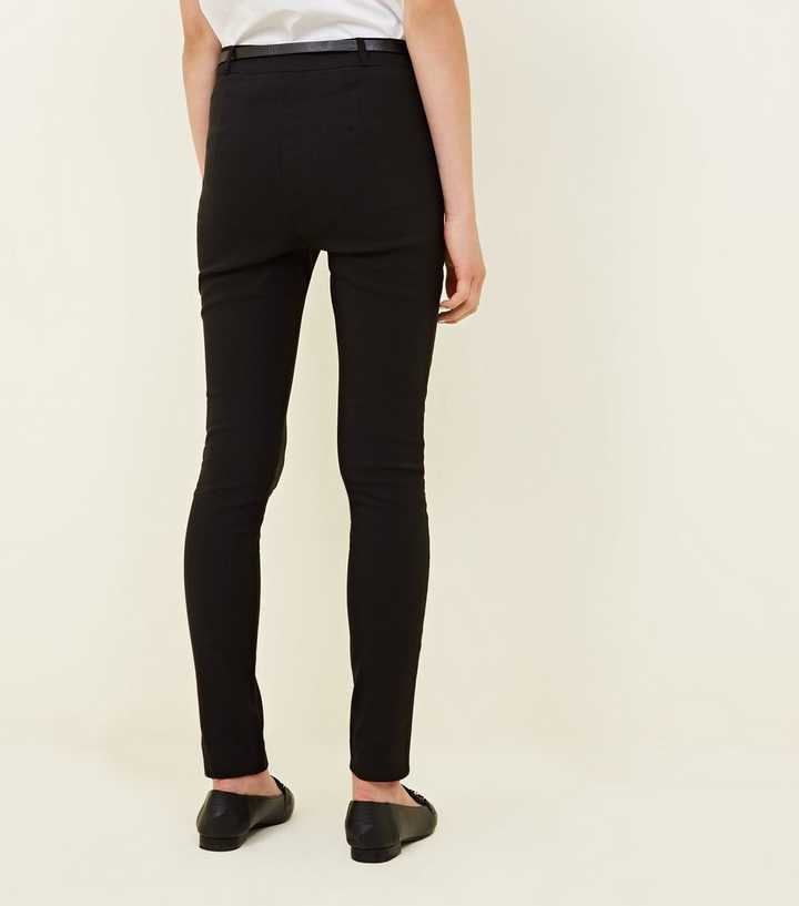 Black Belted Slim Leg Trousers, Womens Trousers