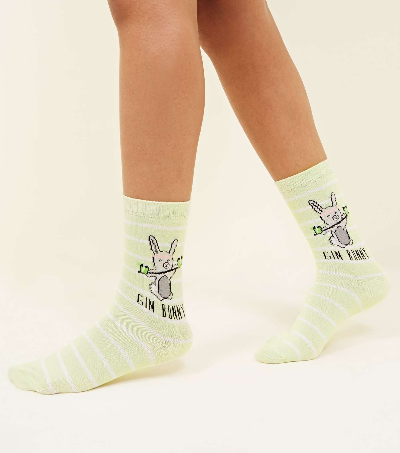 Mint Green Stripe Gin Bunny Slogan Socks Image 2