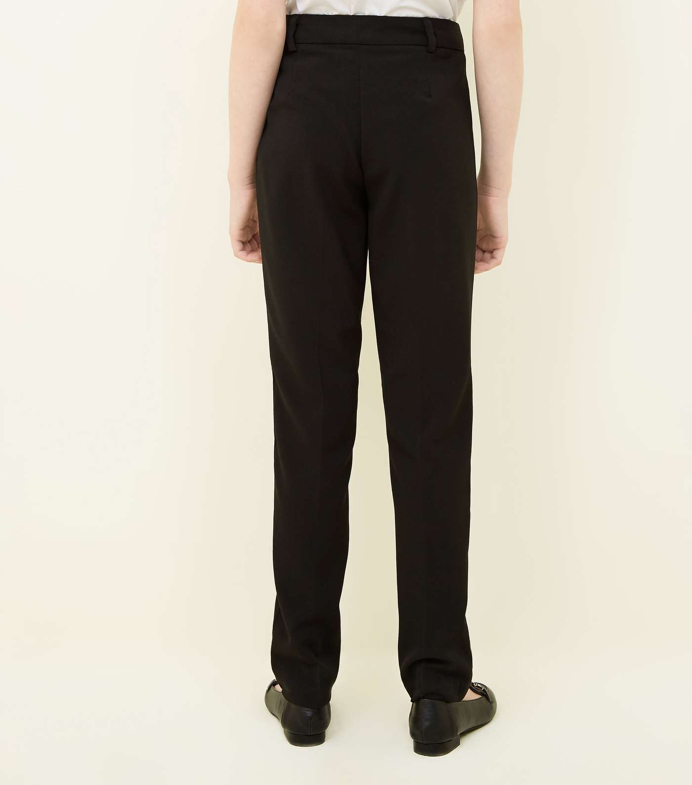 Girls Black Leather-Look Trim School Trousers Image 3