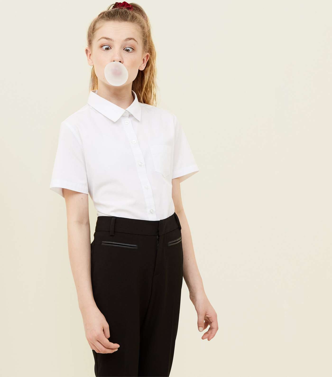 Girls Black Leather-Look Trim School Trousers Image 5
