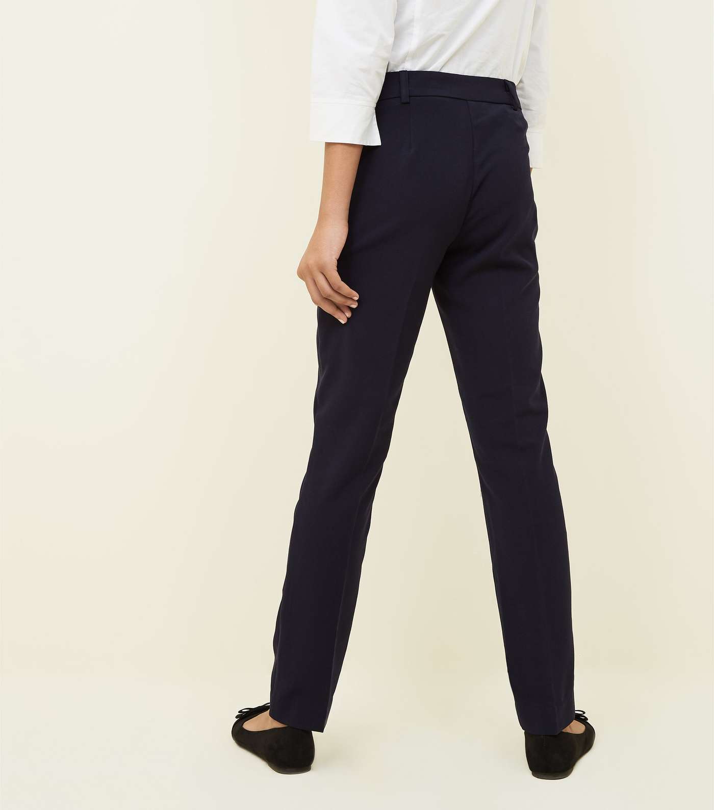 Girls Navy Leather-Look Trim Trousers Image 3