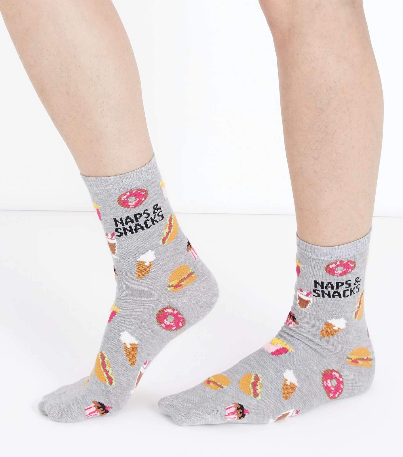 Grey Naps and Snacks Patterned Socks Image 2