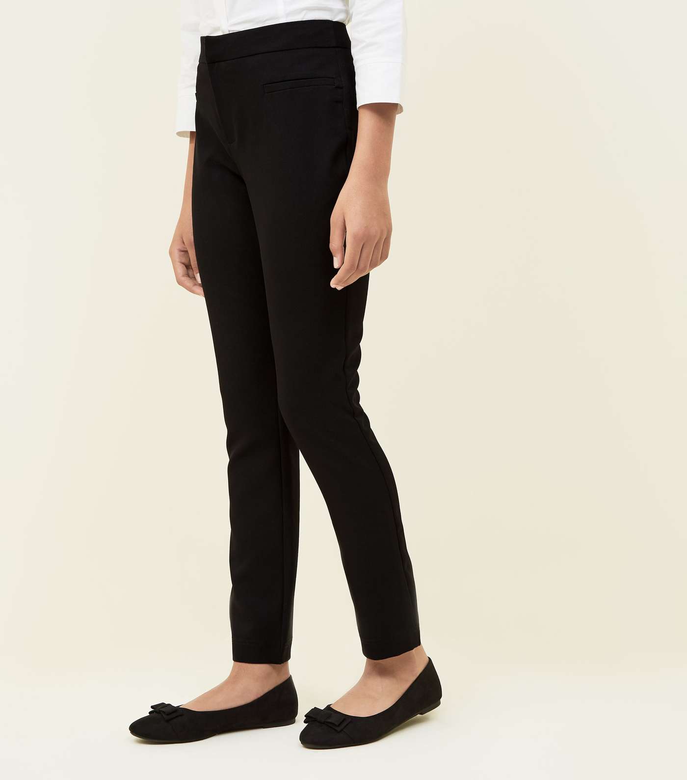 Girls Black Tapered Stretch Trousers Image 2