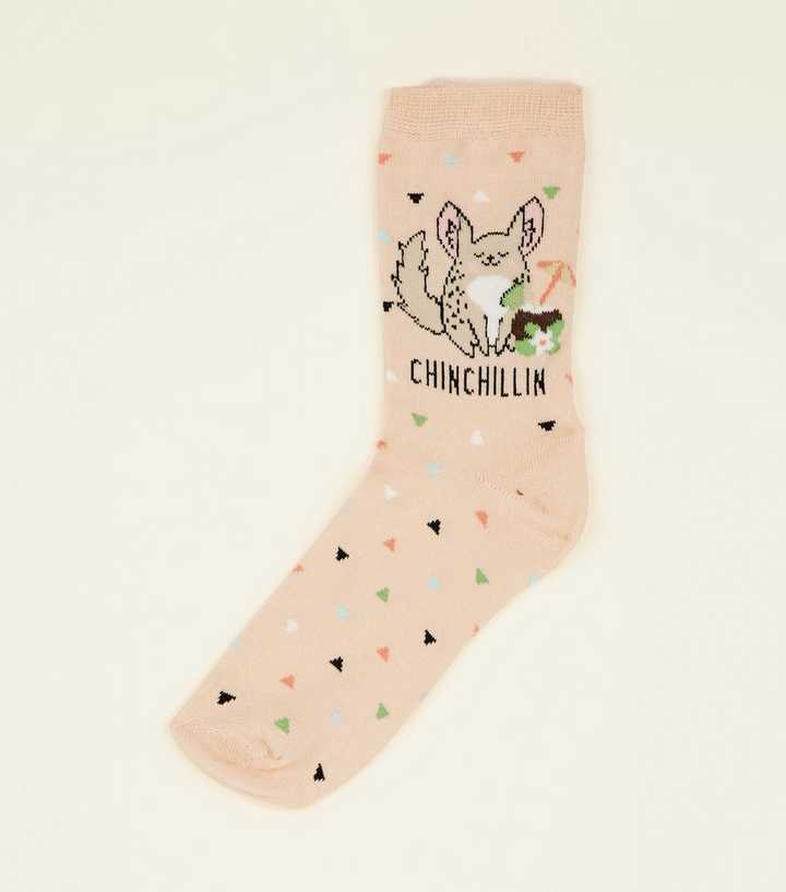 Coral Geometric Pattern Chinchillin Slogan Socks