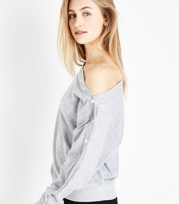 grey off the shoulder sweatshirt