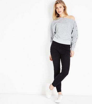 grey off the shoulder sweatshirt