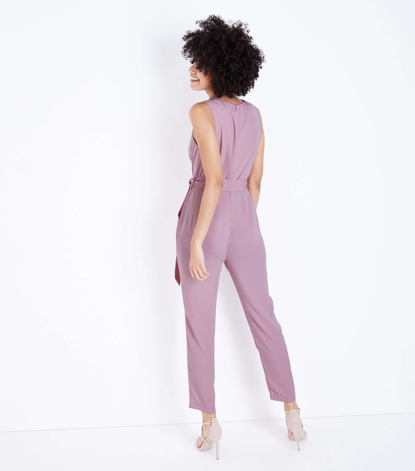 Mid Pink Sleeveless Wrap Front Belted Jumpsuit Image 2