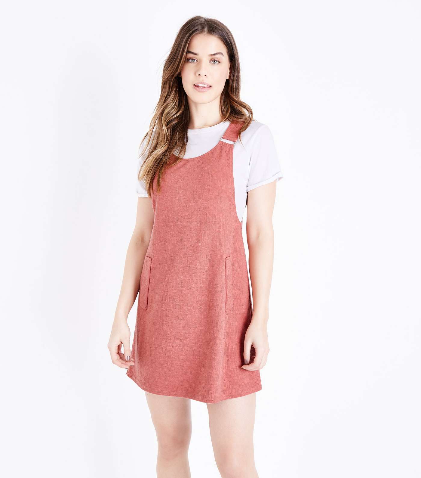 Coral Crosshatch Pinafore Dress