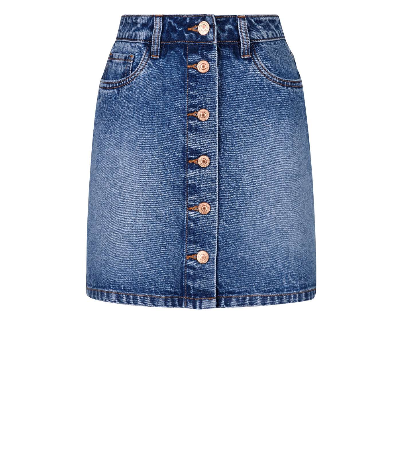 Petite Bright Blue Denim Button Front Mini Skirt Image 4