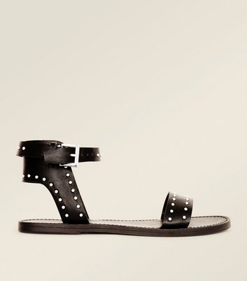 Black Studded Flat Sandals | New Look