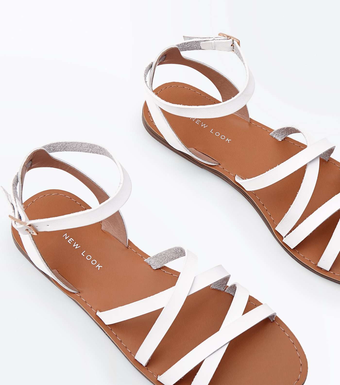 White Leather-Look Strappy Gladiator Flat Sandals Image 4