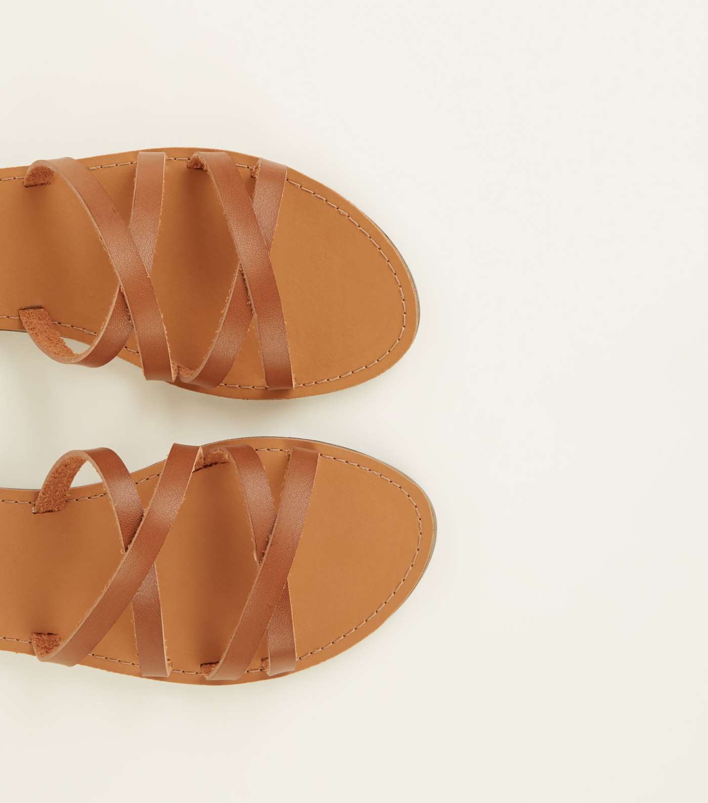 Tan Leather-Look Strappy Gladiator Flat Sandals Image 3