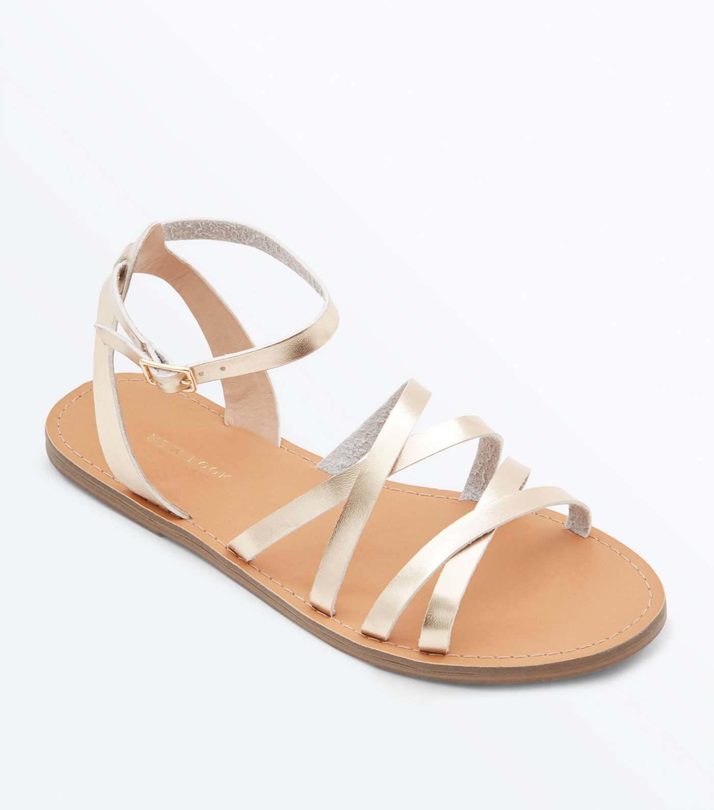 Gold Leather-Look Strappy Gladiator Flat Sandals