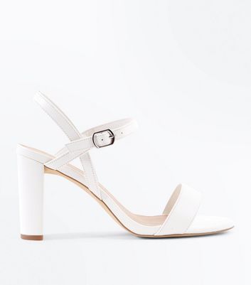 white wide fit block heels