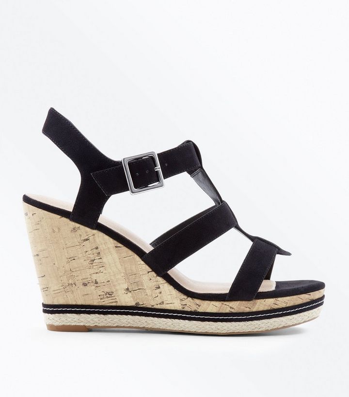 Black Comfort Suedette Gladiator Wedges New Look